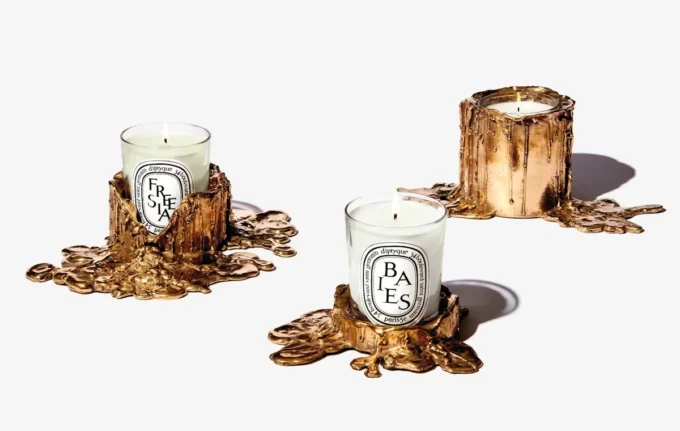 Portavelas mediano de bronce dorado – para velas clásicas