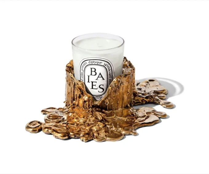 Portavelas mediano de bronce dorado – para velas clásicas